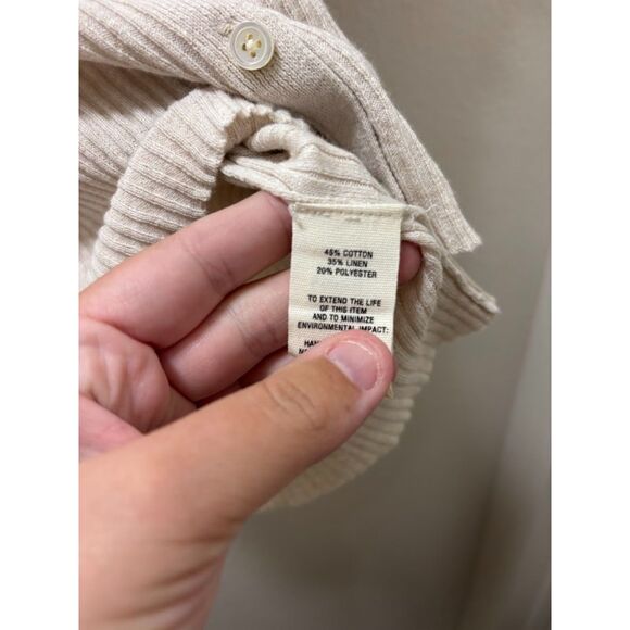 ALEX MILL Suzanne Ribbed Knit Short Sleeve Button Front Polo Top Shirt Ivory S - Picture 5 of 5